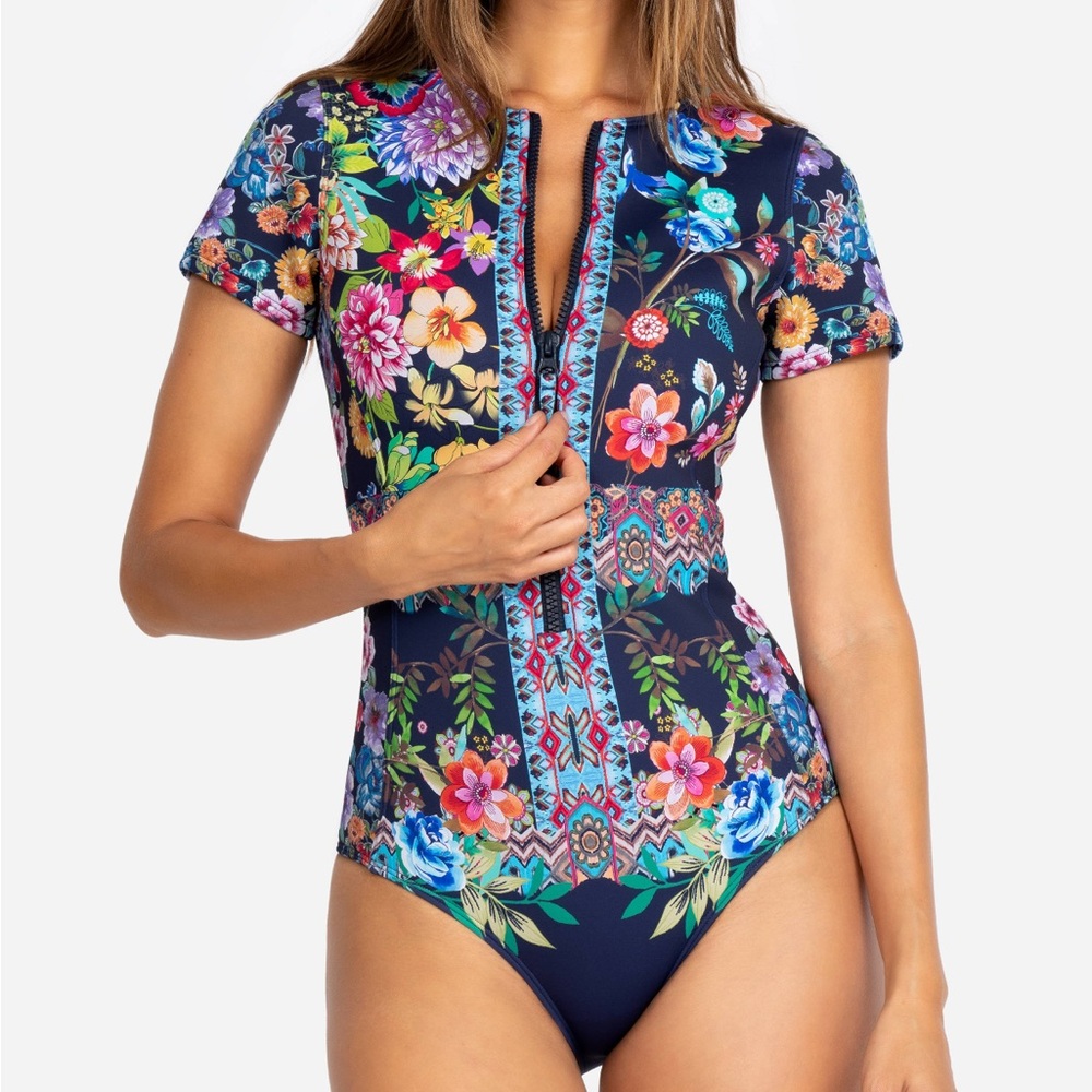 NWT Johnny Was Dreamer Navy Neoprene Surf One piece Swimsuit S